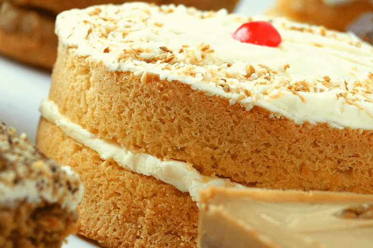 Close up of premium egg free vanilla cake