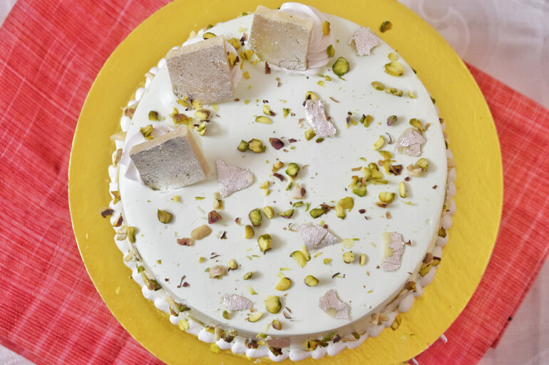 Kaju Katli Cake on Yellow plate