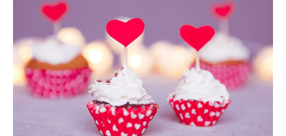 Cupcake with heart toppings