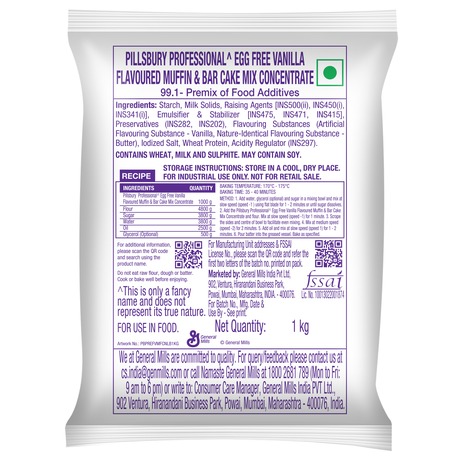 Egg-free vanilla muffin and bar cake mix pack