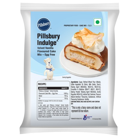 Pillsbury Indulge Egg Free Velvet Vanilla Cake Mix pack.